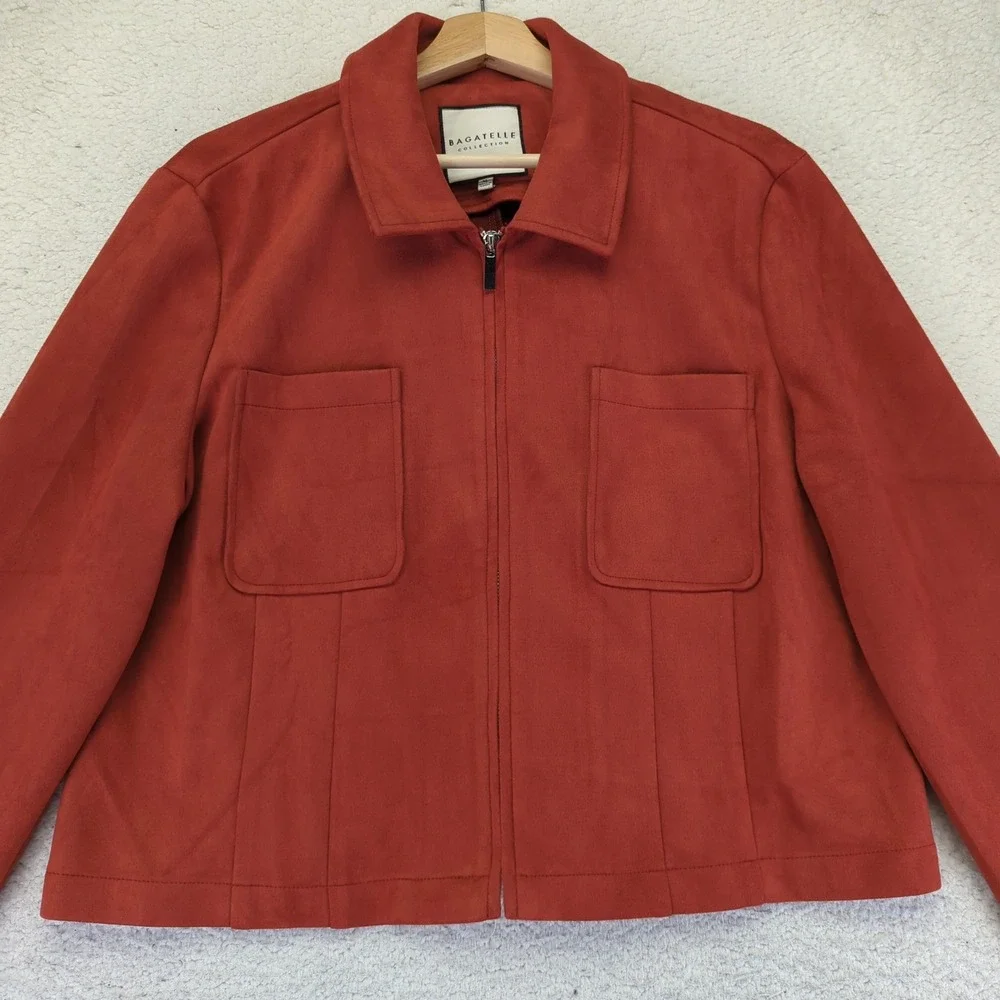 BAGATELLE Women's Rust Red Faux‎ Suede Zip Front Jacket XL Casual - Picture 9 of 10
